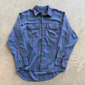 Branded Lion Mens Blue Plaid Flannel Button Down Shirt Medium Long Sleeve